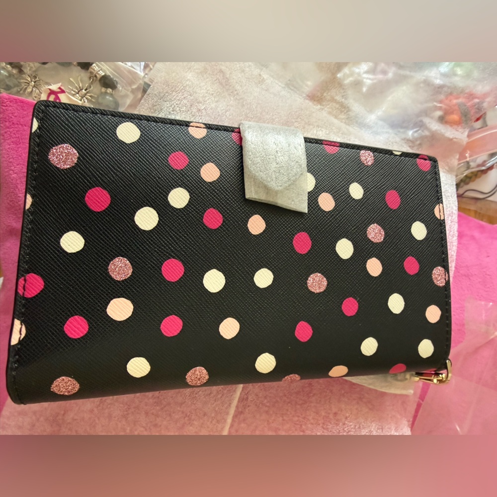 kate spade Staci Phone Wallet Wristlet Black Pink & Cream Dots - Picture 4 of 7